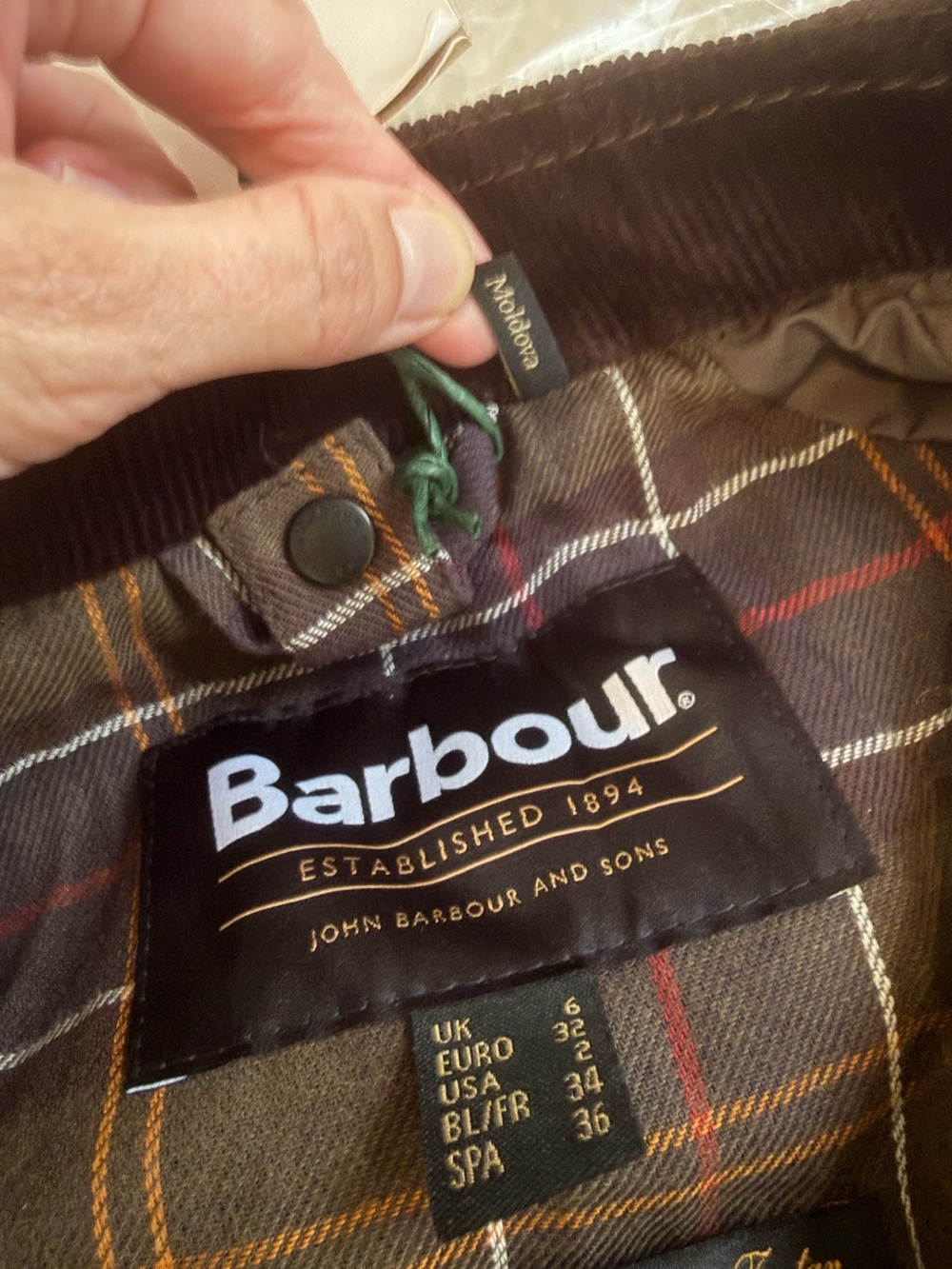Barbour Olive Waxed Utility Jacket Beadnell with Cord Collar - Picture 16 of 16